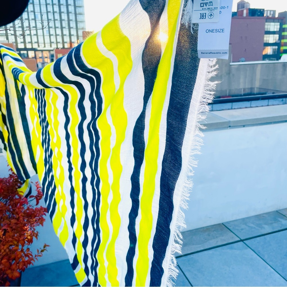 Banana Republic Stripe Fringe Love Lemon Scarf